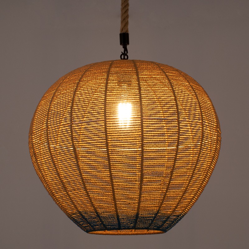 GLOBOSTAR® SIMON 00727 Boho Κρεμαστό Φωτιστικό Οροφής με Ντουί 1 x E27 AC 220-240V IP20 - Μπεζ & Μπλε - Μ50 x Π50 x Y47cm