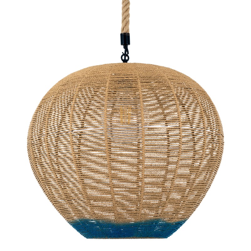 GLOBOSTAR® SIMON 00727 Boho Κρεμαστό Φωτιστικό Οροφής με Ντουί 1 x E27 AC 220-240V IP20 - Μπεζ & Μπλε - Μ50 x Π50 x Y47cm