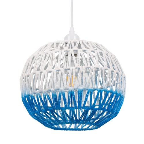 GLOBOSTAR® SANTOR 00728 Boho Κρεμαστό Φωτιστικό Οροφής με Ντουί 1 x E27 AC 220-240V IP20 - Λευκό & Μπλε - Μ30 x Π30 x Υ30cm