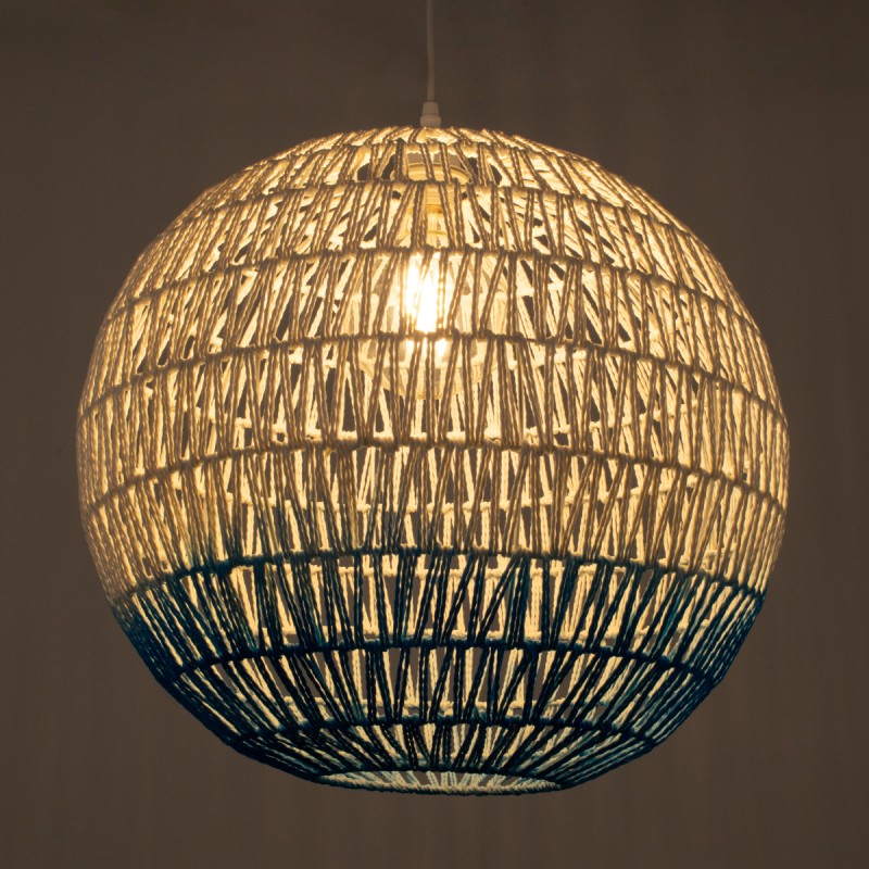 GLOBOSTAR® SANTOR 00729 Boho Κρεμαστό Φωτιστικό Οροφής με Ντουί 1 x E27 AC 220-240V IP20 - Λευκό & Μπλε - Μ50 x Π50 x Y50cm