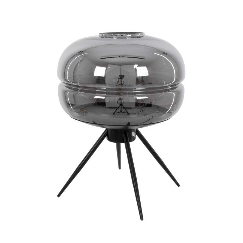GLOBOSTAR® JAVAN 00738 Μοντέρνο Επιτραπέζιο Φωτιστικό Πορτατίφ με Ντουί 1 x E27 AC 220-240V IP20 - Μαύρο Φιμέ & Μαύρο - Μ30 x Π30 x Y19cm