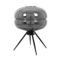 GLOBOSTAR® JAVAN 00738 Μοντέρνο Επιτραπέζιο Φωτιστικό Πορτατίφ με Ντουί 1 x E27 AC 220-240V IP20 - Μαύρο Φιμέ & Μαύρο - Μ30 x Π30 x Y19cm