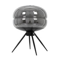 GLOBOSTAR® JAVAN 00738 Μοντέρνο Επιτραπέζιο Φωτιστικό Πορτατίφ με Ντουί 1 x E27 AC 220-240V IP20 - Μαύρο Φιμέ & Μαύρο - Μ30 x Π30 x Y19cm