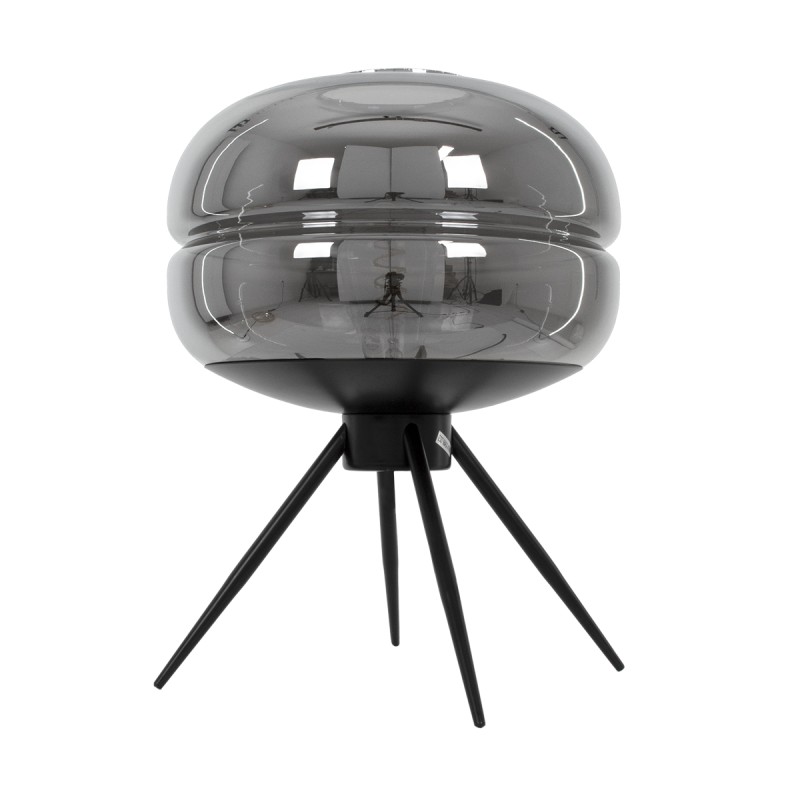 GLOBOSTAR® JAVAN 00738 Μοντέρνο Επιτραπέζιο Φωτιστικό Πορτατίφ με Ντουί 1 x E27 AC 220-240V IP20 - Μαύρο Φιμέ & Μαύρο - Μ30 x Π30 x Y19cm