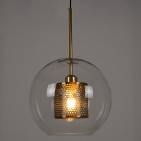 GLOBOSTAR® AVERY 00740 Μοντέρνο Κρεμαστό Φωτιστικό Οροφής με Ντουί 1 x E27 AC 220-240V IP20 - Διάφανο & Χρυσό - Μ30 x Π30 x Υ48cm