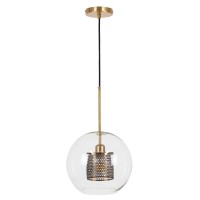GLOBOSTAR® AVERY 00740 Μοντέρνο Κρεμαστό Φωτιστικό Οροφής με Ντουί 1 x E27 AC 220-240V IP20 - Διάφανο & Χρυσό - Μ30 x Π30 x Υ48cm