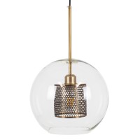 GLOBOSTAR® AVERY 00740 Μοντέρνο Κρεμαστό Φωτιστικό Οροφής με Ντουί 1 x E27 AC 220-240V IP20 - Διάφανο & Χρυσό - Μ30 x Π30 x Υ48cm