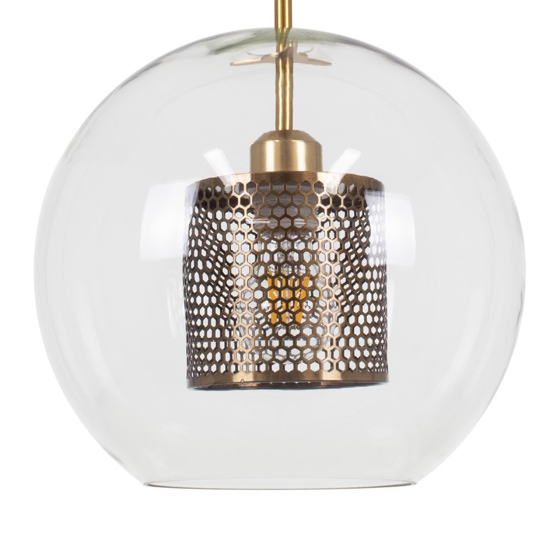 GLOBOSTAR® AVERY 00740 Μοντέρνο Κρεμαστό Φωτιστικό Οροφής με Ντουί 1 x E27 AC 220-240V IP20 - Διάφανο & Χρυσό - Μ30 x Π30 x Υ48cm