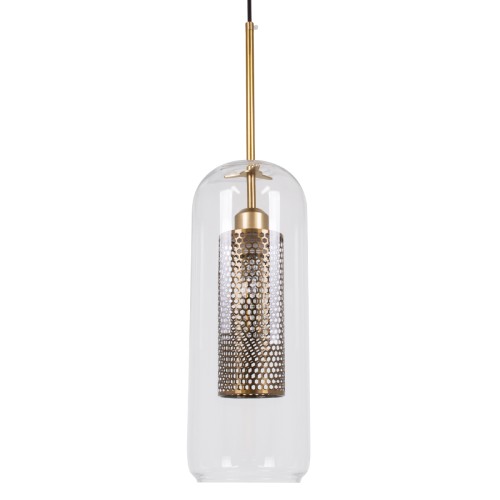 GLOBOSTAR® AVERY 00741 Μοντέρνο Κρεμαστό Φωτιστικό Οροφής με Ντουί 1 x E27 AC 220-240V IP20 - Διάφανο & Χρυσό - Μ15 x Π15 x Υ60cm