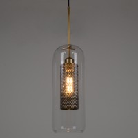 GLOBOSTAR® AVERY 00741 Μοντέρνο Κρεμαστό Φωτιστικό Οροφής με Ντουί 1 x E27 AC 220-240V IP20 - Διάφανο & Χρυσό - Μ15 x Π15 x Υ60cm