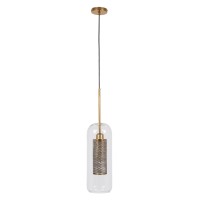 GLOBOSTAR® AVERY 00741 Μοντέρνο Κρεμαστό Φωτιστικό Οροφής με Ντουί 1 x E27 AC 220-240V IP20 - Διάφανο & Χρυσό - Μ15 x Π15 x Υ60cm