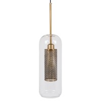 GLOBOSTAR® AVERY 00741 Μοντέρνο Κρεμαστό Φωτιστικό Οροφής με Ντουί 1 x E27 AC 220-240V IP20 - Διάφανο & Χρυσό - Μ15 x Π15 x Υ60cm