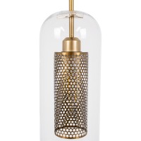 GLOBOSTAR® AVERY 00741 Μοντέρνο Κρεμαστό Φωτιστικό Οροφής με Ντουί 1 x E27 AC 220-240V IP20 - Διάφανο & Χρυσό - Μ15 x Π15 x Υ60cm