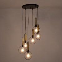 GLOBOSTAR® OLVERO 00774 Μοντέρνο Κρεμαστό Φωτιστικό Οροφής με Ντουί 6 x E27 AC 220-240V IP20 - Μαύρο & Χρυσό - Μ55 x Π55 x Y130cm