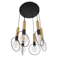 GLOBOSTAR® OLVERO 00774 Μοντέρνο Κρεμαστό Φωτιστικό Οροφής με Ντουί 6 x E27 AC 220-240V IP20 - Μαύρο & Χρυσό - Μ55 x Π55 x Y130cm