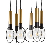 GLOBOSTAR® OLVERO 00774 Μοντέρνο Κρεμαστό Φωτιστικό Οροφής με Ντουί 6 x E27 AC 220-240V IP20 - Μαύρο & Χρυσό - Μ55 x Π55 x Y130cm