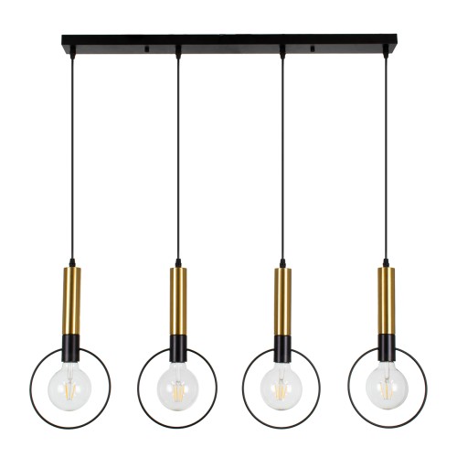 GLOBOSTAR® OLVERO 00775 Μοντέρνο Κρεμαστό Φωτιστικό Οροφής με Ντουί 4 x E27 AC 220-240V IP20 - Μαύρο & Χρυσό - Μ90 x Π18 x Y130cm