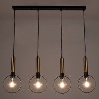 GLOBOSTAR® OLVERO 00775 Μοντέρνο Κρεμαστό Φωτιστικό Οροφής με Ντουί 4 x E27 AC 220-240V IP20 - Μαύρο & Χρυσό - Μ90 x Π18 x Y130cm