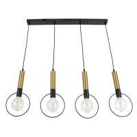 GLOBOSTAR® OLVERO 00775 Μοντέρνο Κρεμαστό Φωτιστικό Οροφής με Ντουί 4 x E27 AC 220-240V IP20 - Μαύρο & Χρυσό - Μ90 x Π18 x Y130cm