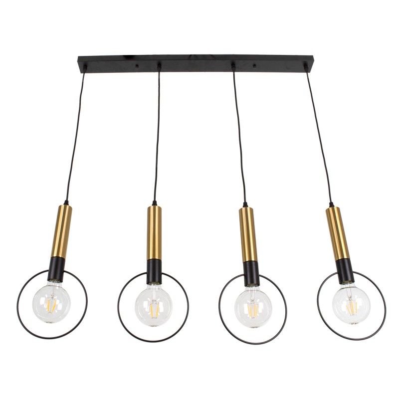GLOBOSTAR® OLVERO 00775 Μοντέρνο Κρεμαστό Φωτιστικό Οροφής με Ντουί 4 x E27 AC 220-240V IP20 - Μαύρο & Χρυσό - Μ90 x Π18 x Y130cm