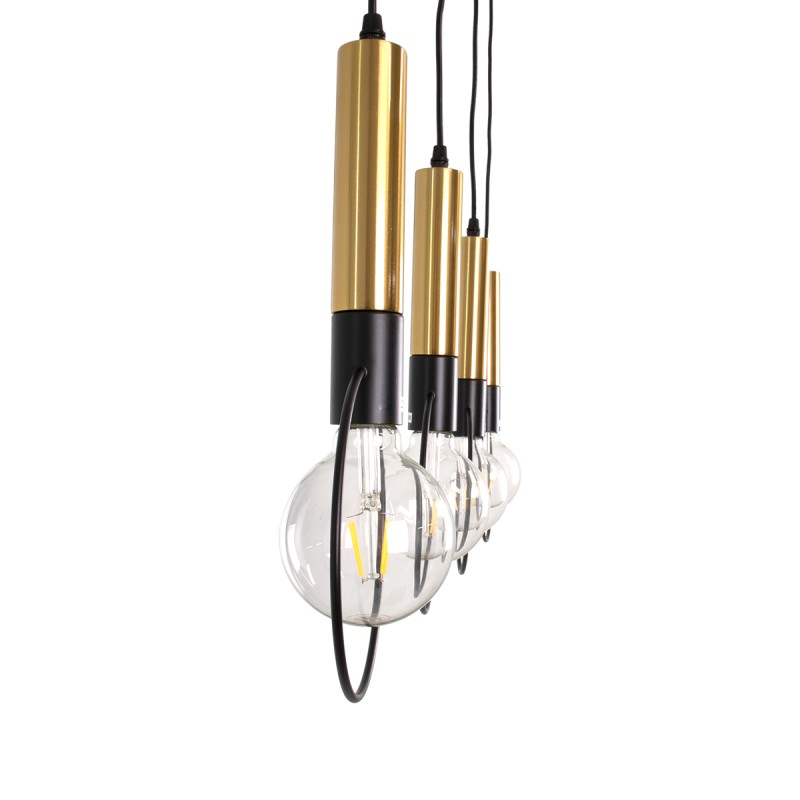 GLOBOSTAR® OLVERO 00775 Μοντέρνο Κρεμαστό Φωτιστικό Οροφής με Ντουί 4 x E27 AC 220-240V IP20 - Μαύρο & Χρυσό - Μ90 x Π18 x Y130cm