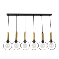 GLOBOSTAR® OLVERO 00776 Μοντέρνο Κρεμαστό Φωτιστικό Οροφής με Ντουί 6 x E27 AC 220-240V IP20 - Μαύρο & Χρυσό - Μ110 x Π18 x Y130cm