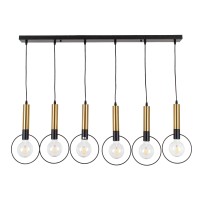 GLOBOSTAR® OLVERO 00776 Μοντέρνο Κρεμαστό Φωτιστικό Οροφής με Ντουί 6 x E27 AC 220-240V IP20 - Μαύρο & Χρυσό - Μ110 x Π18 x Y130cm