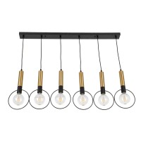 GLOBOSTAR® OLVERO 00776 Μοντέρνο Κρεμαστό Φωτιστικό Οροφής με Ντουί 6 x E27 AC 220-240V IP20 - Μαύρο & Χρυσό - Μ110 x Π18 x Y130cm