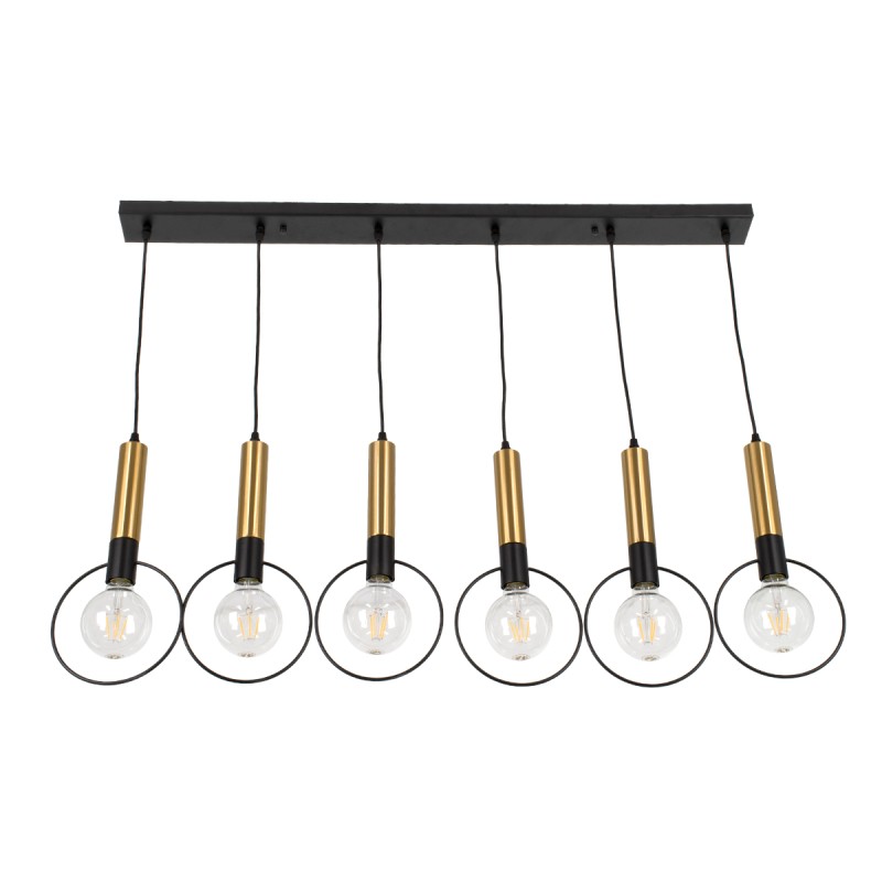 GLOBOSTAR® OLVERO 00776 Μοντέρνο Κρεμαστό Φωτιστικό Οροφής με Ντουί 6 x E27 AC 220-240V IP20 - Μαύρο & Χρυσό - Μ110 x Π18 x Y130cm
