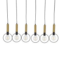 GLOBOSTAR® OLVERO 00776 Μοντέρνο Κρεμαστό Φωτιστικό Οροφής με Ντουί 6 x E27 AC 220-240V IP20 - Μαύρο & Χρυσό - Μ110 x Π18 x Y130cm