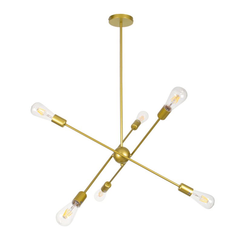 GLOBOSTAR® ZANE 00786 Μοντέρνο Φωτιστικό Οροφής με Ντουί 6 x E27 AC 220-240V IP20 - Χρυσό - Μ70 x Π70 x Υ100cm