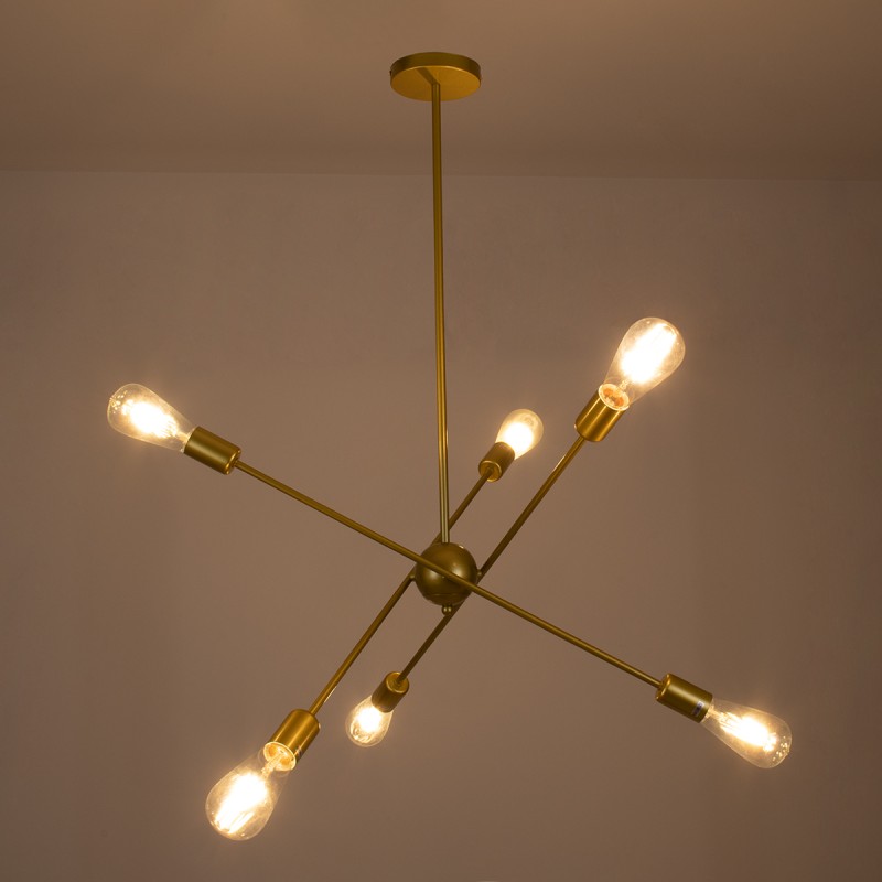 GLOBOSTAR® ZANE 00786 Μοντέρνο Φωτιστικό Οροφής με Ντουί 6 x E27 AC 220-240V IP20 - Χρυσό - Μ70 x Π70 x Υ100cm
