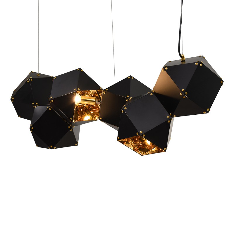 GLOBOSTAR® WELLES REPLICA 00797 Μοντέρνο Κρεμαστό Φωτιστικό Οροφής με Ντουί 6 x E14 AC 220-240V IP20 - Μαύρο & Χρυσό - Μ98 x Π32 x Υ30cm