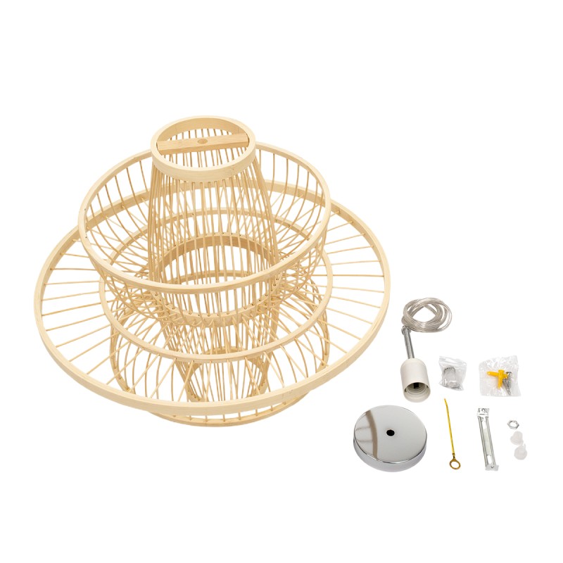 GLOBOSTAR® BALI 00861 Boho Κρεμαστό Φωτιστικό Οροφής με Ντουί 1 x E27 AC 220-240V IP20 - Μπεζ - Μ45 x Π45 x Υ42.5cm