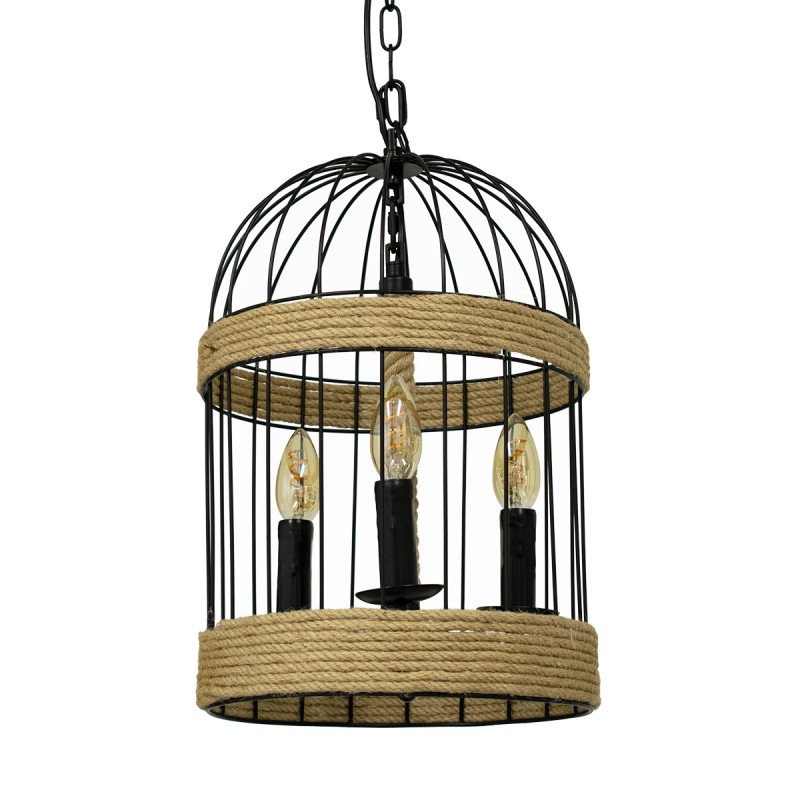 GLOBOSTAR® MERLIN 00865 Vintage Κρεμαστό Φωτιστικό Οροφής με Ντουί 3 x E14 AC 220-240V IP20 - Μαύρο & Μπεζ - Μ28 x Π28 x Υ40cm