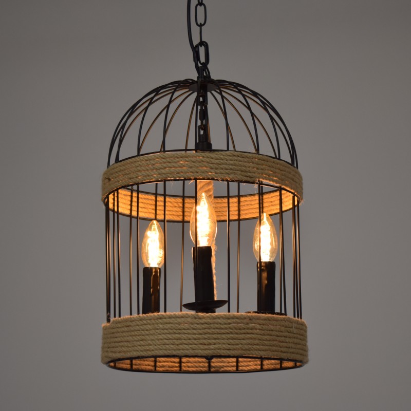 GLOBOSTAR® MERLIN 00865 Vintage Κρεμαστό Φωτιστικό Οροφής με Ντουί 3 x E14 AC 220-240V IP20 - Μαύρο & Μπεζ - Μ28 x Π28 x Υ40cm