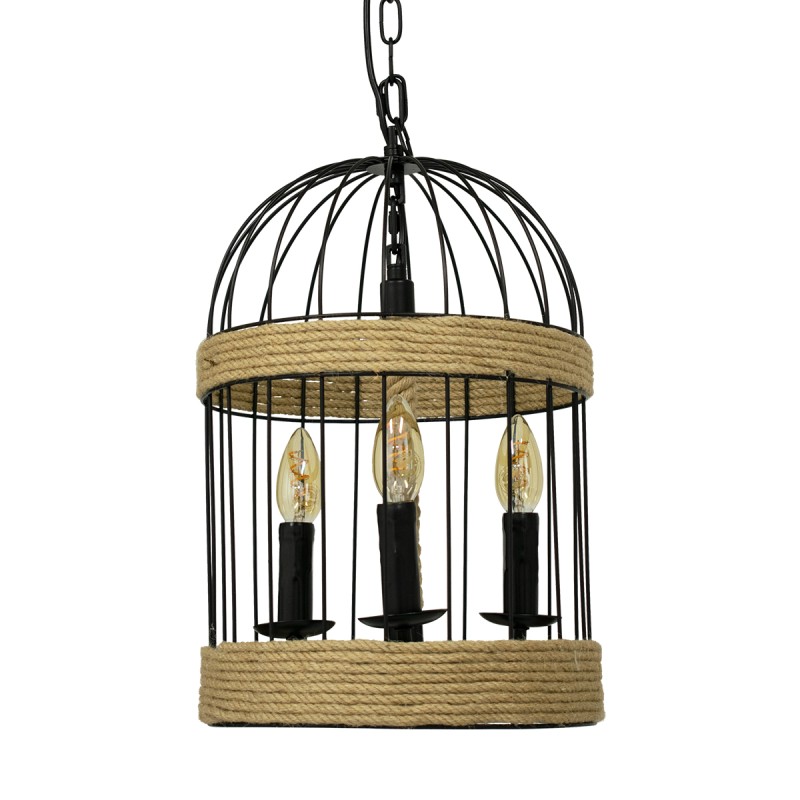 GLOBOSTAR® MERLIN 00865 Vintage Κρεμαστό Φωτιστικό Οροφής με Ντουί 3 x E14 AC 220-240V IP20 - Μαύρο & Μπεζ - Μ28 x Π28 x Υ40cm