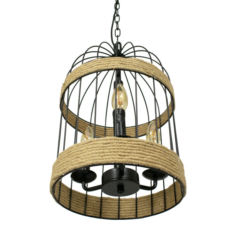 GLOBOSTAR® MERLIN 00865 Vintage Κρεμαστό Φωτιστικό Οροφής με Ντουί 3 x E14 AC 220-240V IP20 - Μαύρο & Μπεζ - Μ28 x Π28 x Υ40cm