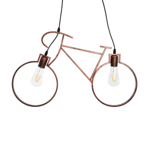 GLOBOSTAR® BIKE 00868 Vintage Κρεμαστό Φωτιστικό Οροφής με Ντουί 2 x E27 AC 220-240V IP20 - Χάλκινο - Μ67 x Π3.5 x Υ41cm