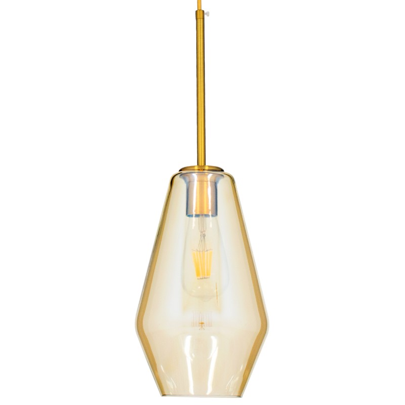 GLOBOSTAR® AMARIS 00871 Μοντέρνο Κρεμαστό Φωτιστικό Οροφής με Ντουί 1 x E27 AC 220-240V IP20 - Χρυσό Πλατίνα & Μελί - Μ17 x Π17 x Υ30cm