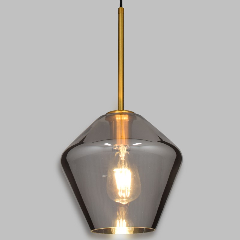 GLOBOSTAR® AMARIS 00872 Μοντέρνο Κρεμαστό Φωτιστικό Οροφής με Ντουί 1 x E27 AC 220-240V IP20 - Χρυσό Πλατίνα & Μαύρο Φιμέ - Μ22 x Π22 x Y22cm