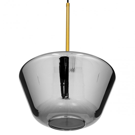 GloboStar® AMARIS 00873 Μοντέρνο Κρεμαστό Φωτιστικό Οροφής Μονόφωτο Γυάλινο Φιμέ Νίκελ Φ30 x Υ22cm