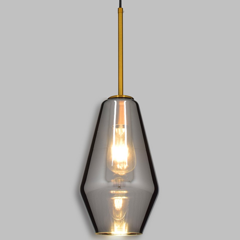 GLOBOSTAR® AMARIS 00874 Μοντέρνο Κρεμαστό Φωτιστικό Οροφής με Ντουί 1 x E27 AC 220-240V IP20 - Χρυσό Πλατίνα & Μαύρο Φιμέ - Μ17 x Π17 x Υ30cm