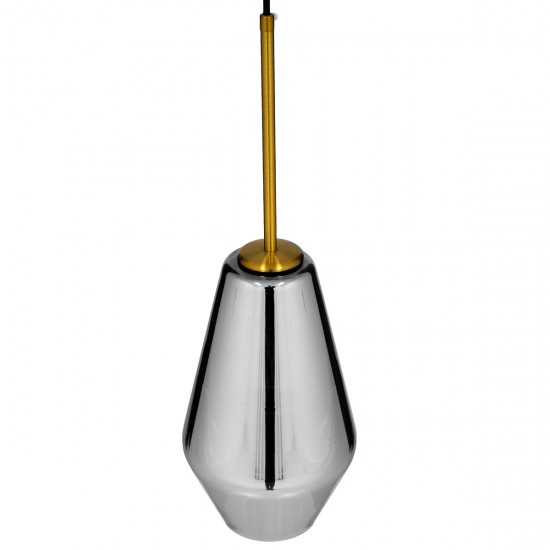 GloboStar® AMARIS 00874 Μοντέρνο Κρεμαστό Φωτιστικό Οροφής Μονόφωτο Γυάλινο Φιμέ Νίκελ Φ17 x Υ30cm