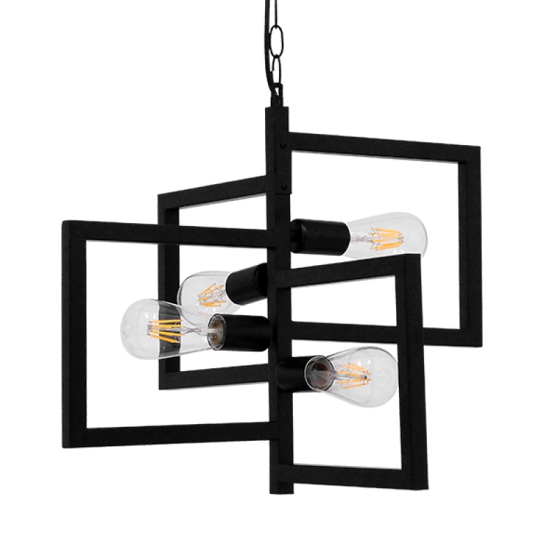 GLOBOSTAR® LOOP 00904 Μοντέρνο Κρεμαστό Φωτιστικό Οροφής με Ντουί 4 x E27 AC 220-240V IP20 - Μαύρο - Μ52 x Π52 x Υ42cm