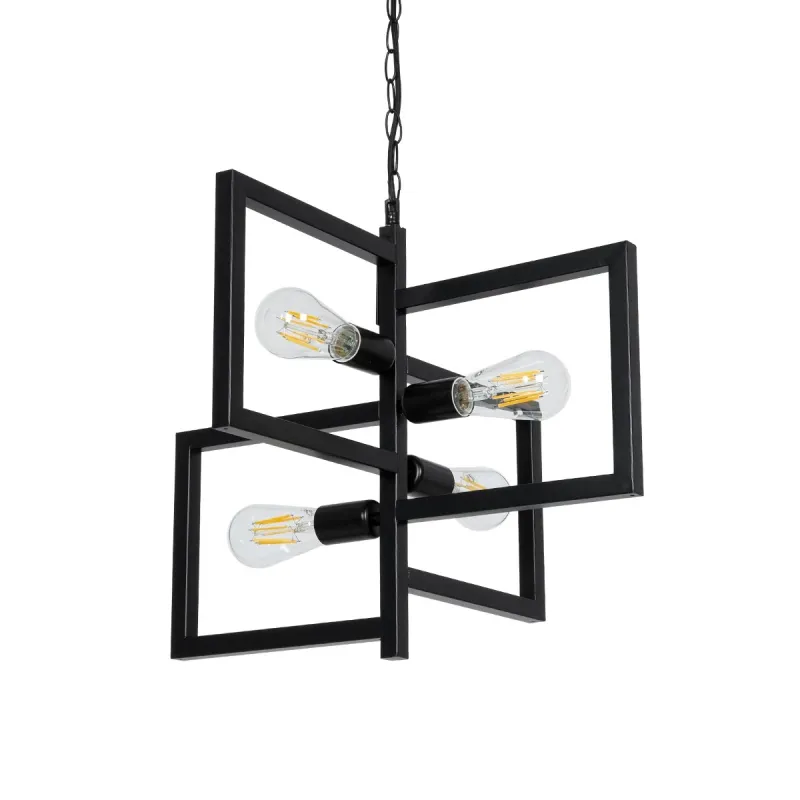 GLOBOSTAR® LOOP 00904 Μοντέρνο Κρεμαστό Φωτιστικό Οροφής με Ντουί 4 x E27 AC 220-240V IP20 - Μαύρο - Μ52 x Π52 x Υ42cm