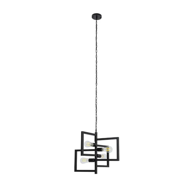 GLOBOSTAR® LOOP 00904 Μοντέρνο Κρεμαστό Φωτιστικό Οροφής με Ντουί 4 x E27 AC 220-240V IP20 - Μαύρο - Μ52 x Π52 x Υ42cm