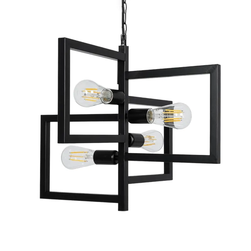 GLOBOSTAR® LOOP 00904 Μοντέρνο Κρεμαστό Φωτιστικό Οροφής με Ντουί 4 x E27 AC 220-240V IP20 - Μαύρο - Μ52 x Π52 x Υ42cm