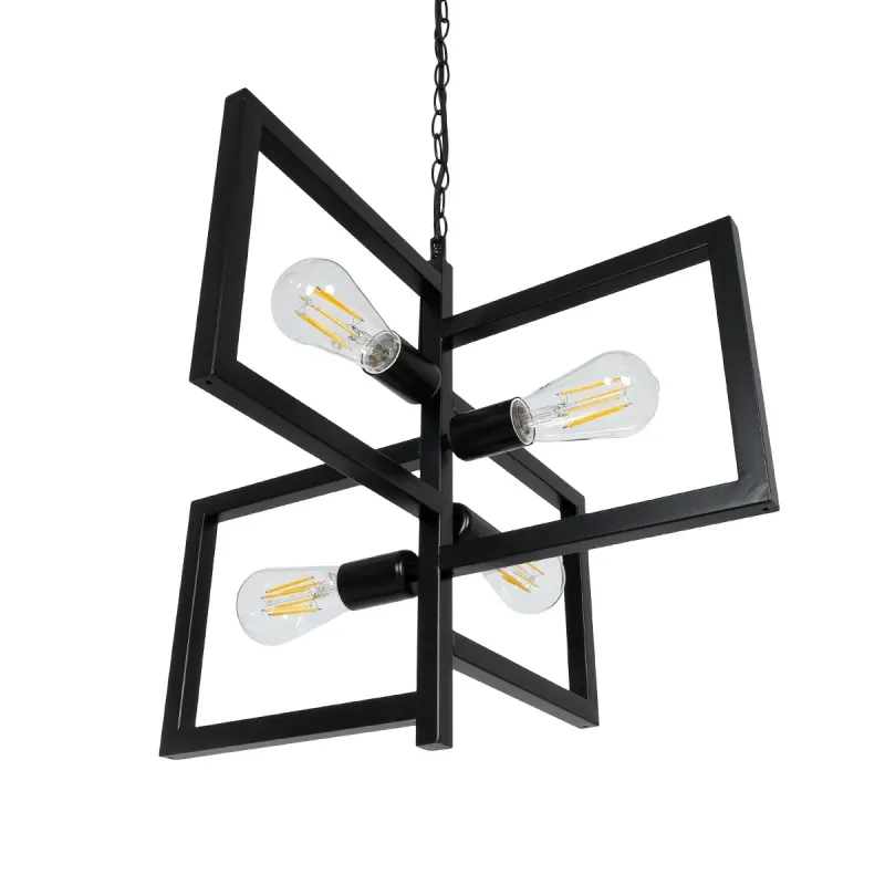 GLOBOSTAR® LOOP 00904 Μοντέρνο Κρεμαστό Φωτιστικό Οροφής με Ντουί 4 x E27 AC 220-240V IP20 - Μαύρο - Μ52 x Π52 x Υ42cm