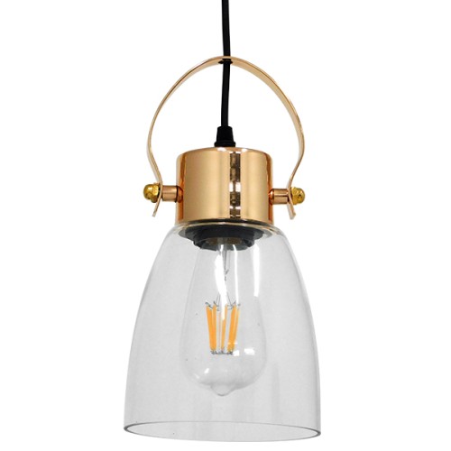 GLOBOSTAR® JAVER 00934 Vintage Κρεμαστό Φωτιστικό Οροφής με Ντουί 1 x E27 AC 220-240V IP20 - Διάφανο & Ροζ Χρυσό - Μ14.5 x Π14.5 x Υ28cm